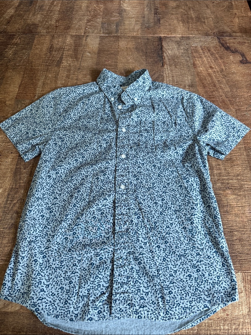 Crew cut Short-Sleeve Blue Patterned Button-Down Shirt